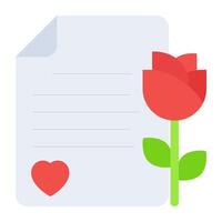 cuore su carta con rosa denotando romantico San Valentino lettera icona vettore