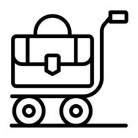 lineare disegno, icona di bagaglio carrello vettore