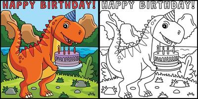 t rex con contento compleanno colorazione illustrazione vettore