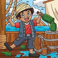 pirata con un' barile di Rum colorato cartone animato vettore