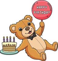 contento compleanno orsacchiotto orso cartone animato colorato clipart vettore