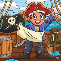 pirata con Tesoro carta geografica colorato cartone animato vettore