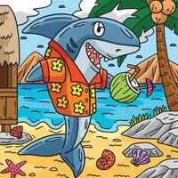 squalo con tropicale bevanda colorato cartone animato vettore