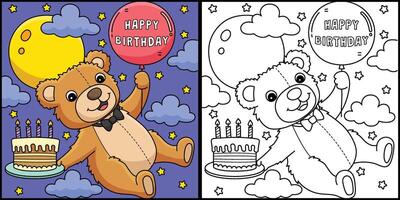 contento compleanno orsacchiotto orso colorazione illustrazione vettore