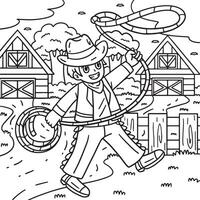 cowboy con laccio colorazione pagina per bambini vettore