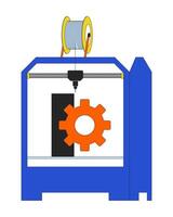 Ingranaggio macchina parte su 3d stampante 2d lineare cartone animato oggetto. additivo produzione ruota dentata isolato linea vettore elemento bianca sfondo. tecnologia tridimensionale Stampa colore piatto individuare illustrazione