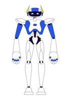 robot 2d lineare cartone animato carattere. robotica tecnologia. macchina artificiale intelligenza isolato linea vettore personaggio bianca sfondo. Software sviluppo integrazione colore piatto individuare illustrazione