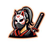 ragazza ninja personaggio esport logo. kitsune maschera portafortuna logo design vettore con moderno illustrazione concetto stile per distintivi, emblemi e esports squadre.