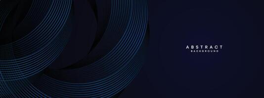 buio Marina Militare blu astratto agitando cerchi Linee tecnologia sfondo. moderno blu pendenza con raggiante Linee brillante geometrico forma diagonale. per opuscolo, coperchio, manifesto, striscione, sito web, intestazione, aviatore vettore