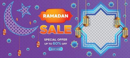 Ramadan kareem super vendita ragnatela bandiera sfondo con vuoto spazio per il foto. Ramadan grande vendita promozione manifesto e sociale media inviare. elegante islamico speciale promozione bandiera design modello vettore