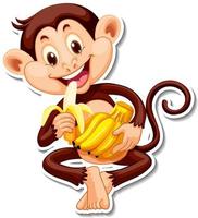 adesivo scimmia che mangia banana personaggio dei cartoni animati vettore