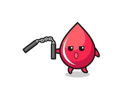 cartone animato di goccia di sangue usando nunchaku vettore