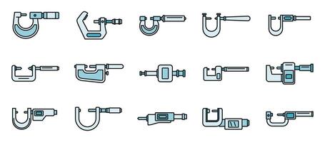 industriale micrometro icone impostato vettore colore linea