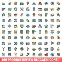 100 Prodotto revisione blogger icone impostare, colore linea stile vettore