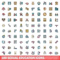 100 sessuale formazione scolastica icone impostare, colore linea stile vettore