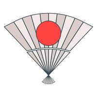 mano fan, pieghevole carta. tradizionale fan con rosso il giro decorazione. design nel cartone animato stile elementi. vettore illustrazione