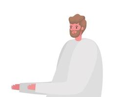 cartone animato uomo capelli castani con barba e disegno vettoriale pullover bianco