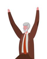 cartone animato uomo anziano con occhiali e mani in alto disegno vettoriale