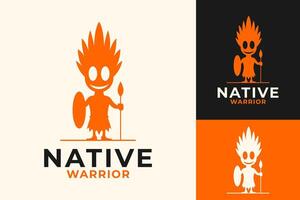 nativo tribale guerriero personaggio logo design vettore