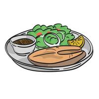 grigliato salmone piatto o cucinato tonno bistecca illustrazione vettore mano disegnato isolato su bianca sfondo