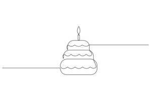 continuo uno linea arte disegno di compleanno torta con crema, candela compleanno festa simbolo di celebrazione vettore