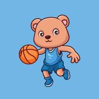 pallacanestro orso carino cartone animato illustrazione vettore