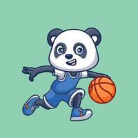 pallacanestro panda carino cartone animato vettore