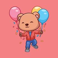 compleanno orso carino cartone animato personaggio vettore