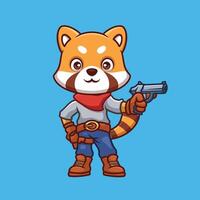 cowboy rosso panda carino cartone animato personaggio vettore