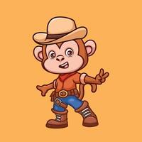 scimmia cowboy carino cartone animato illustrazione vettore