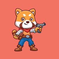 cowboy rosso panda carino cartone animato personaggio vettore