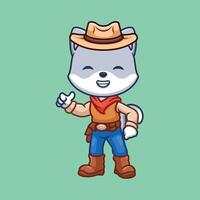 gatto cowboy sceriffo carino cartone animato illustrazione vettore