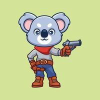 cowboy koala carino cartone animato personaggio vettore