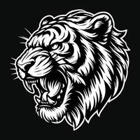buio arte arrabbiato bestia tigre testa nero e bianca illustrazione vettore