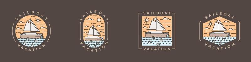 illustrazione di barca a vela e oceano monoline o linea arte stile vettore
