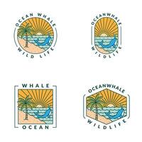 illustrazione di spiaggia e balena monoline o linea arte stile vettore