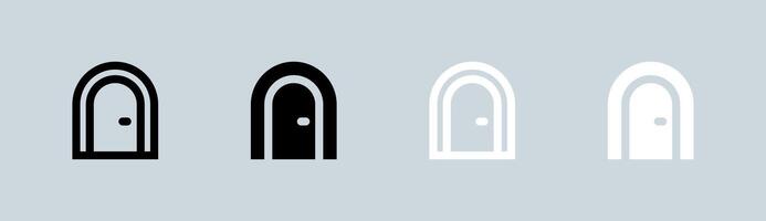 porta icona impostato nel nero e bianca. portone segni vettore illustrazione.