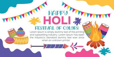contento holi colorato bandiera modello indiano induismo Festival celebrazione, sociale media manifesto design e orizzontale bandiera modello per holi Festival celebrazione vettore