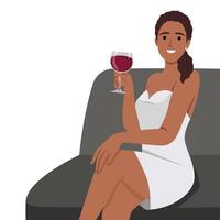 giovane contento sorridente donna tostatura con vino bicchiere vettore