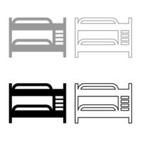 Doppio fila cuccetta letto impostato icona grigio nero colore vettore illustrazione Immagine solido riempire schema contorno linea magro piatto stile