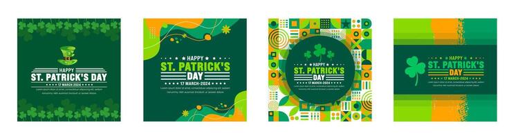 17 marzo è contento st. Patrick giorno sociale media inviare bandiera design modello impostare. st patrick giorno o santo patrick giorno bandiera 2024 bandiera fascio. vettore