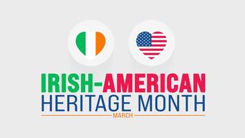 marzo è irlandesi americano eredità mese sfondo design modello con unito stato e Irlanda nazionale bandiera. uso per sfondo, striscione, cartello, carta, e manifesto design modello. vettore illustrazione