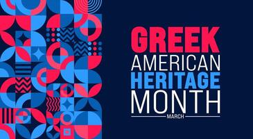 marzo è greco americano eredità mese sfondo design modello con greco e Stati Uniti d'America bandiera concetto. uso per sfondo, striscione, cartello, carta, e manifesto design modello. vettore illustrazione.