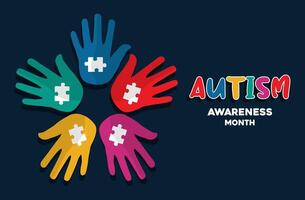 colorato mani insieme .mondo autismo consapevolezza giorno. colorato puzzle vettore design cartello. simbolo di autismo. medico piatto illustrazione. Salute cura