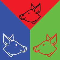 maiale vettore icona, diretto stile icona, a partire dal animale testa icone collezione, isolato su rosso, blu e verde sfondo.