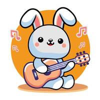 ai generato carino coniglio giocando chitarra cartone animato vettore icona illustrazione. animale musica icona concetto isolato vettore. piatto cartone animato stile