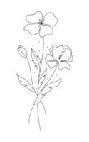 stilizzato papavero fiori linea arte. schizzo mazzo. verticale composizione. botanico vettore illustrazione memoria simbolo.