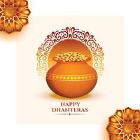 contento dhanteras religioso saluto carta celebrare Diwali con felicità vettore