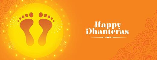 shubh dhanteras religioso occasione bandiera con dea piedi design vettore