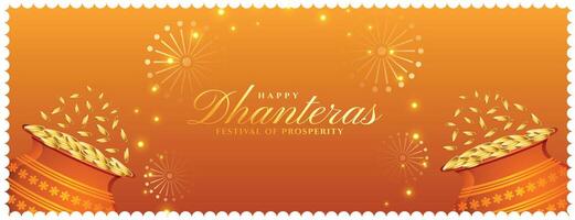 decorativo contento dhanteras evento bandiera per celebrare Festival di prosperità vettore